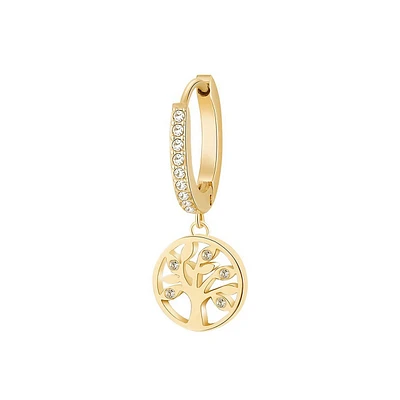 Chakra 14K Gold PVD Stainless Steel & Crystal Tree of Life Charm Single Hoop Earring