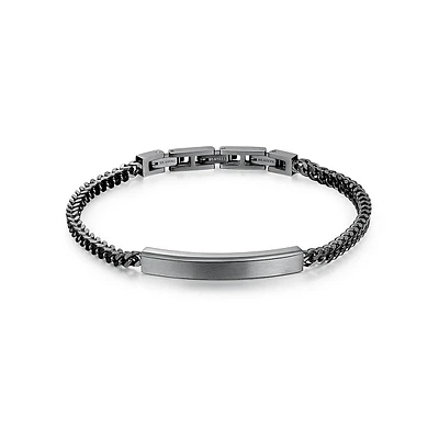 Men's Ink Ruthenium-Tone PVD Stainless Steel ID Bar Bracelet