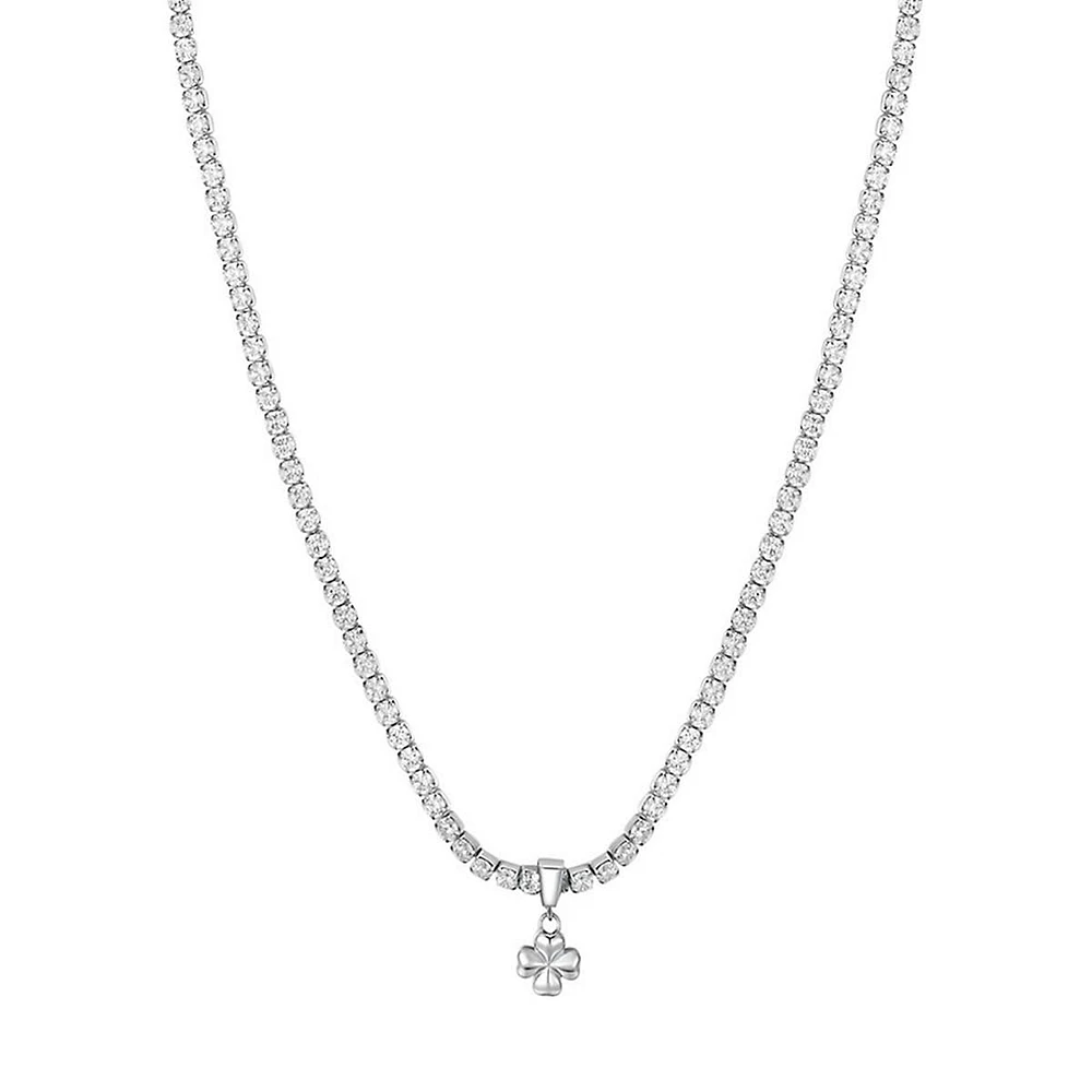 Desideri Stainless Steel & Cubic Zirconia Clover-Pendant Tennis Necklace