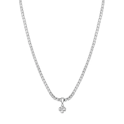 Desideri Stainless Steel & Cubic Zirconia Clover-Pendant Tennis Necklace