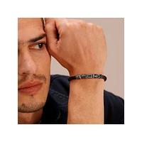 Men's Bullet Stainless Steel, Black Enamel & Black Leather Bracelet