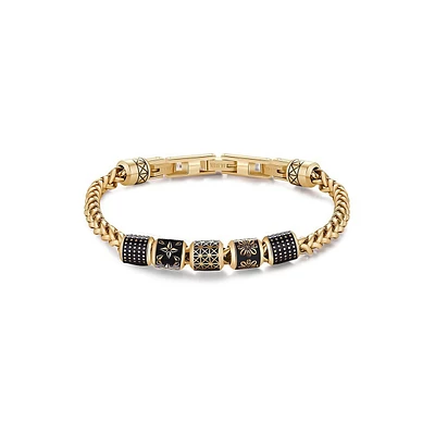 Men's Bullet 14K Gold PVD Stainless Steel & Black Enamel Bracelet