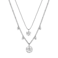 Chakra Stainless Steel & Crystal Lotus Flower Pendant Double-Strand Necklace