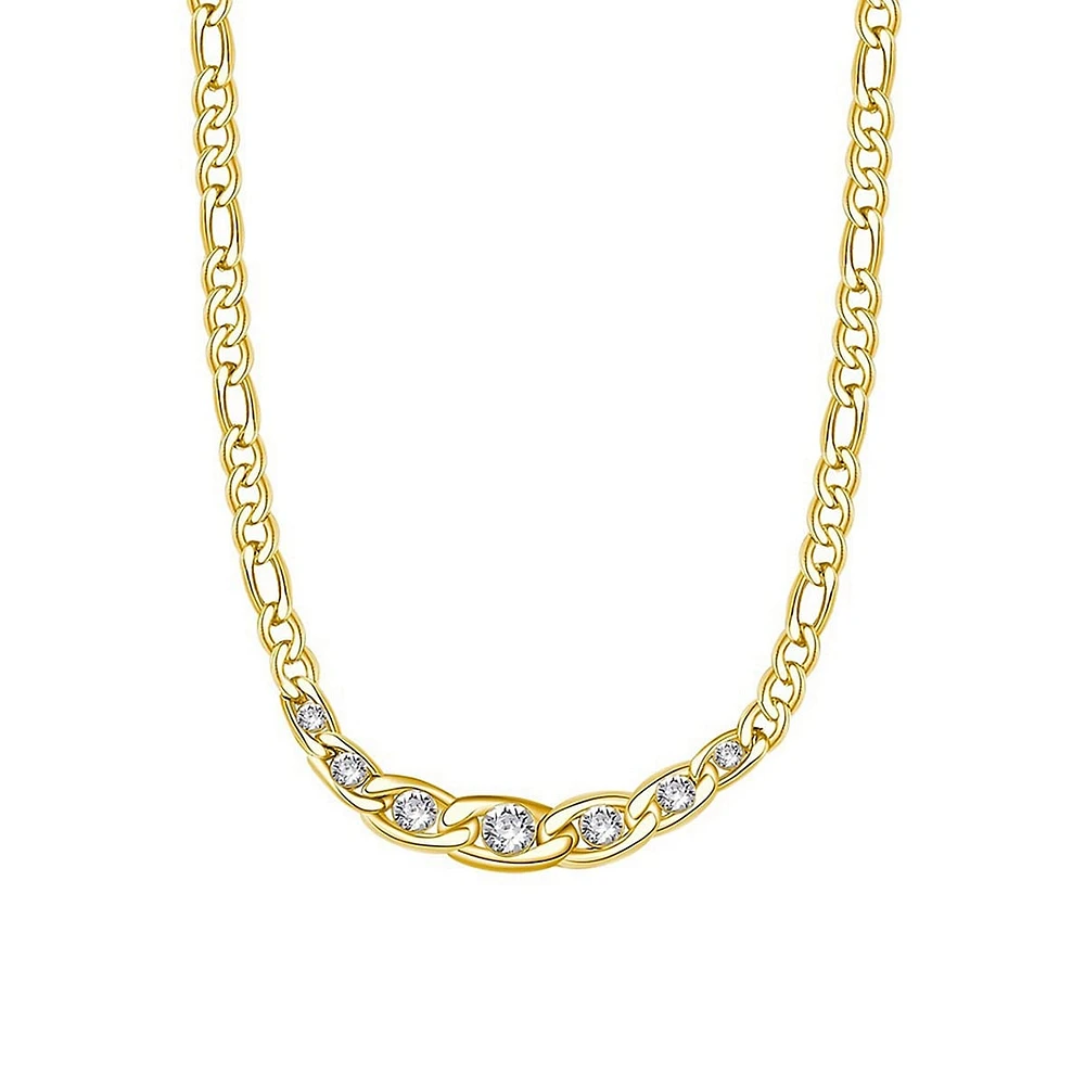 Symphonia 14K Gold PVD Stainless Steel & Crystal Figaro Chain Necklace - 17-Inch