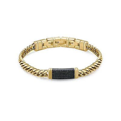 Men's Naxos 14K Gold PVD Stainless Steel & Black Cubic Zirconia Pavé Plate Bracelet