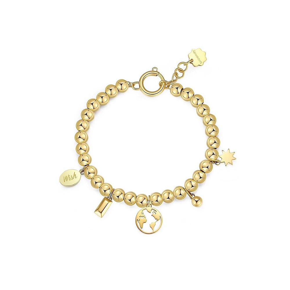 Chakra 14K Gold PVD Stainless Steel & Light Sapphire-Colour Crystal Globe Charm Bracelet