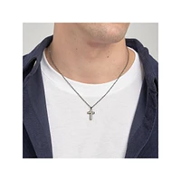 Men's Backliner Ruthenium-Colour Stainless Steel Cross Pendant Necklace