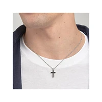 Men's Backliner Stainless Steel & Black Enamel Cross Pendant Necklace