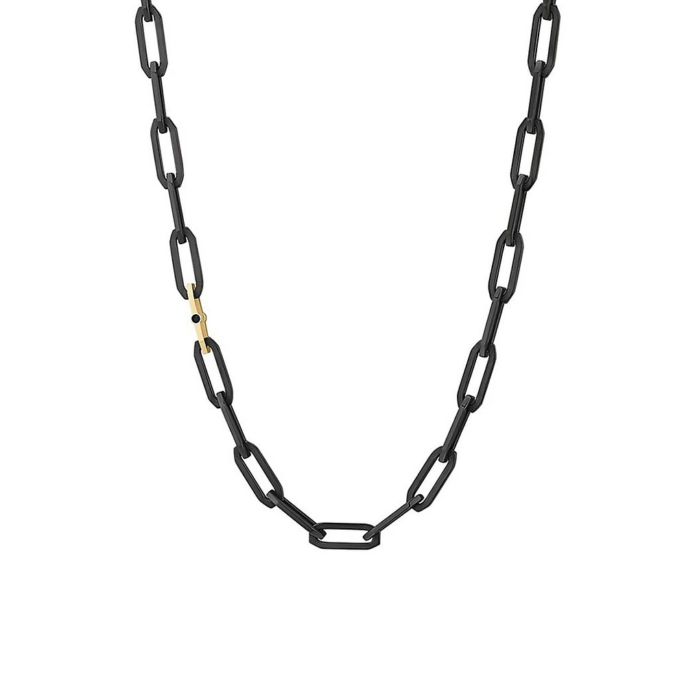 Men's Caliburn PVD Stainless Steel, 14K Gold PVD Stainless Steel & Jet Crystal Paperclip-Link Chain Necklace