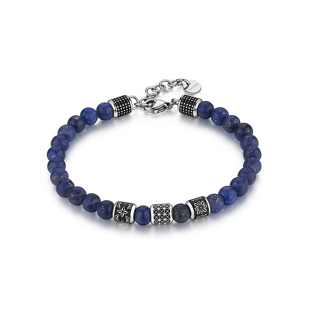 Men's Bullet Stainless Steel, Black Enamel & Lapis Lazuli Bracelet