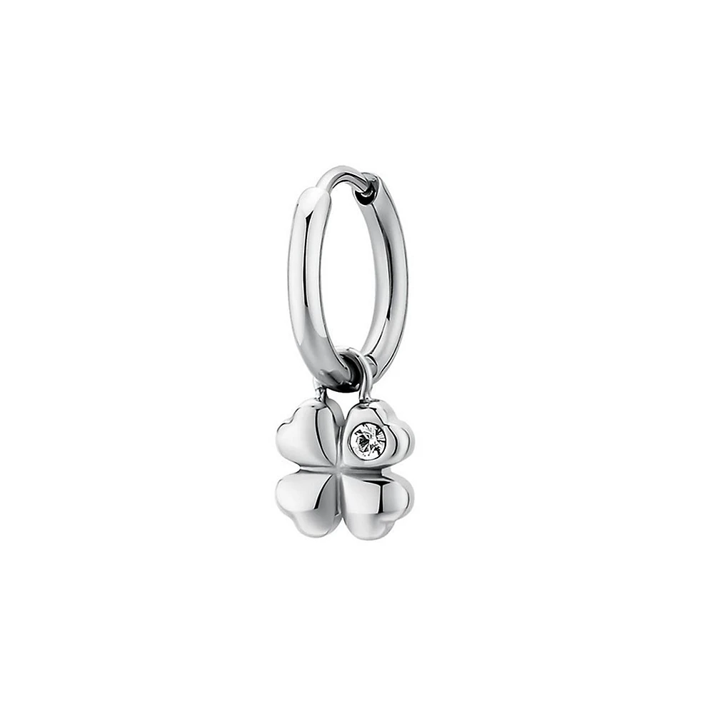 Chakra Sterling Silver & Crystal Four-Leaf Clover Charm Single Hoop Earring