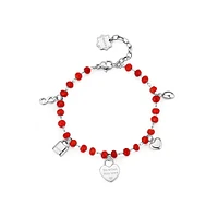 Chakra Stainless Steel & Red Caledonio Heart Charm Bracelet