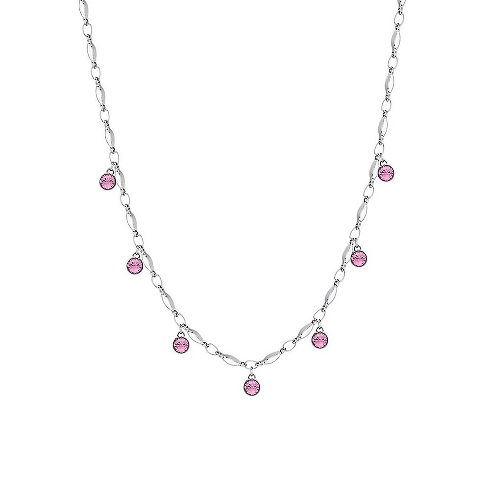 Symphonia Stainless Steel & Pink Crystal Collar Necklace