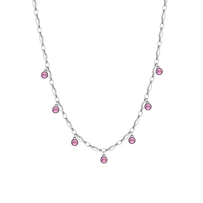 Symphonia Stainless Steel & Pink Crystal Collar Necklace