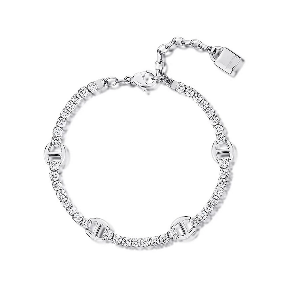 Desideri Stainless Steel & Cubic Zirconia Padlock Charm Station Bracelet