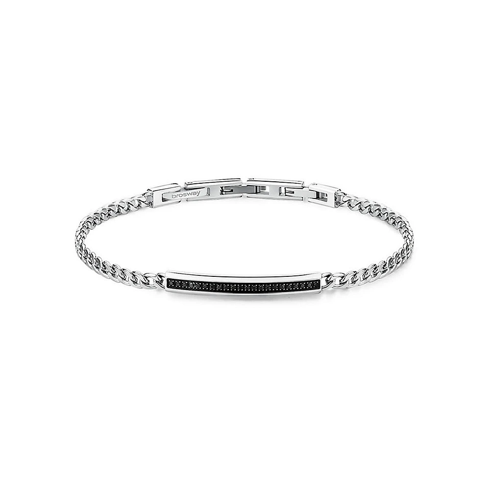 Men's Ink Stainless Steel & Black Cubic Zirconia Bar Bracelet