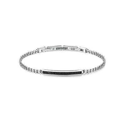 Men's Ink Stainless Steel & Black Cubic Zirconia Bar Bracelet