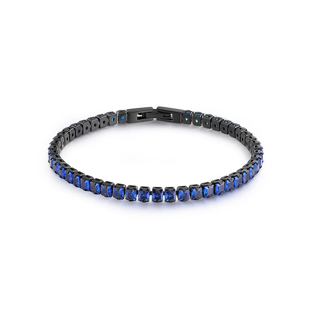 Men's Avantgarde Black PVD Stainless Steel & Blue Cubic Zirconia Tennis Bracelet