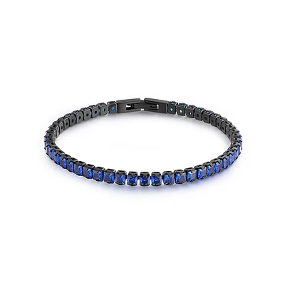 Men's Avantgarde Black PVD Stainless Steel & Blue Cubic Zirconia Tennis Bracelet