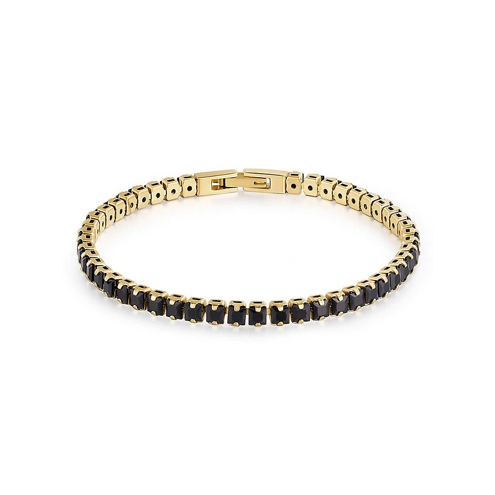 Men's Avantgarde 14K Gold PVD Stainless Steel & Black Cubic Zirconia Tennis Bracelet