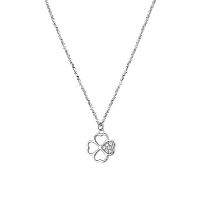 Chakra Stainless Steel & Crystal Four-Leaf Clover Pendant Necklace