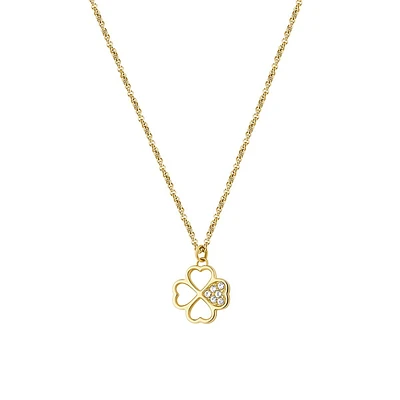 Chakra 14K Gold PVD Stainless Steel & Crystal Four-Leaf Clover Pendant Necklace