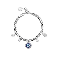 Chakra Stainless Steel, Crystal & Enamel Evil Eye Charm Bracelet