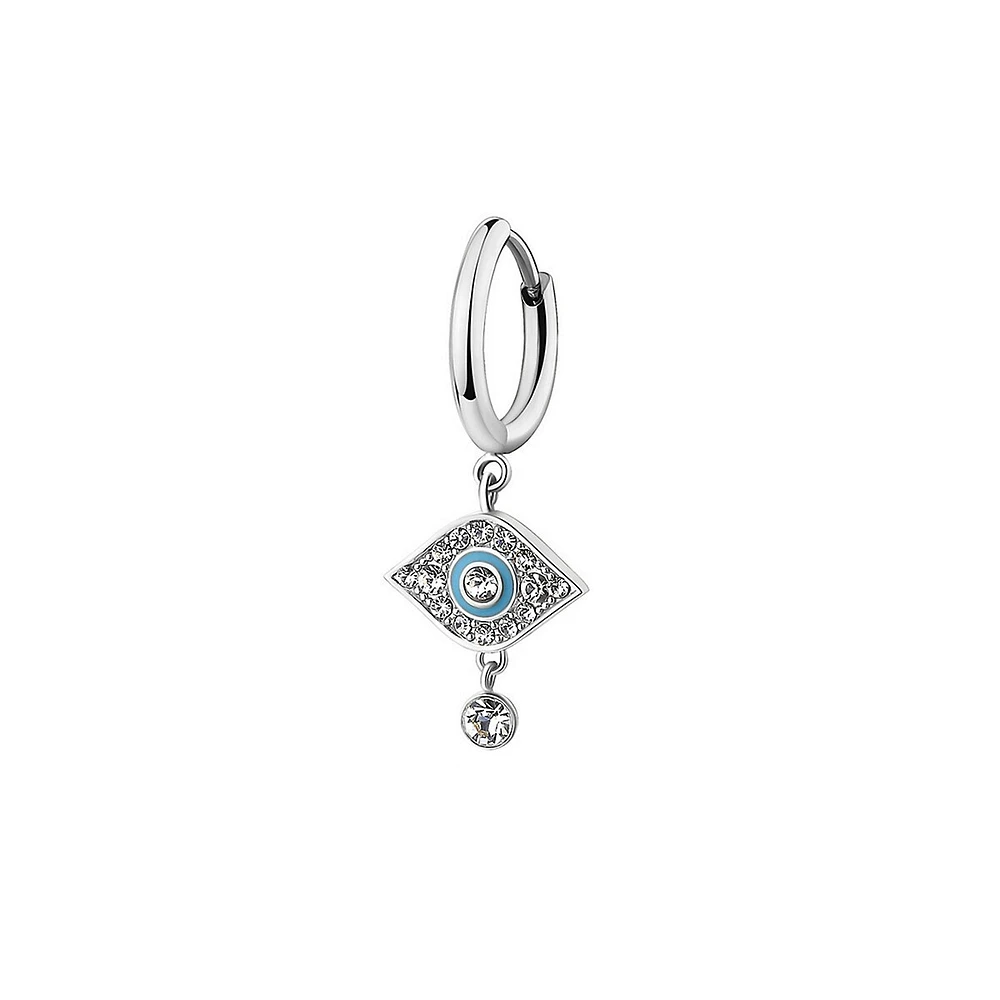 Chakra Stainless Steel & Crystal Evil Eye Charm Hoop Earring