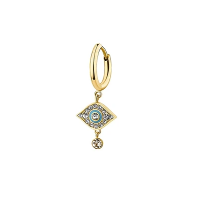 Chakra 14K Gold PVD Stainless Steel & Crystal Evil Eye Charm Hoop Single Earring