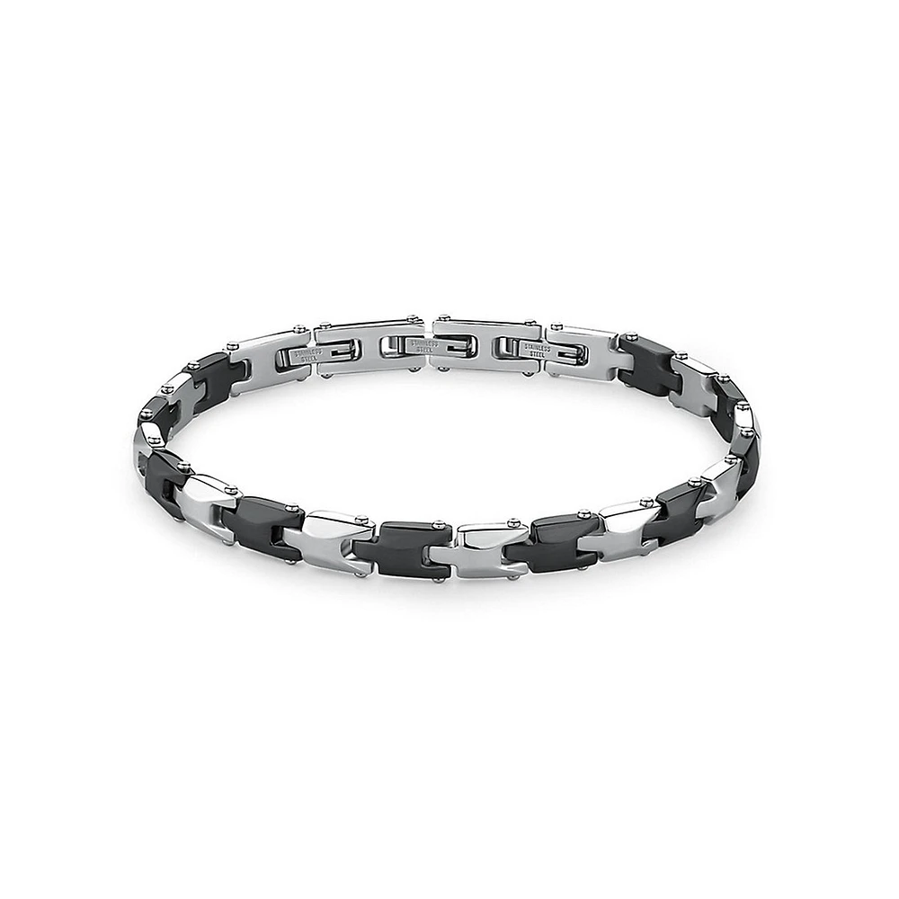 Men's Backliner Stainless Steel & Ruthenium-Colour PVD Stainless Steel Link Bracelet - 8-Inch