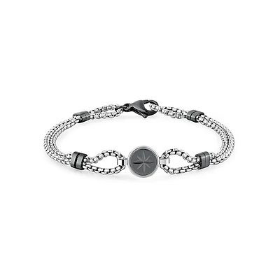 Men's Poseidon Ruthenium-Tone PVD Stainless Steel Rose Charm Contrast Bracelet