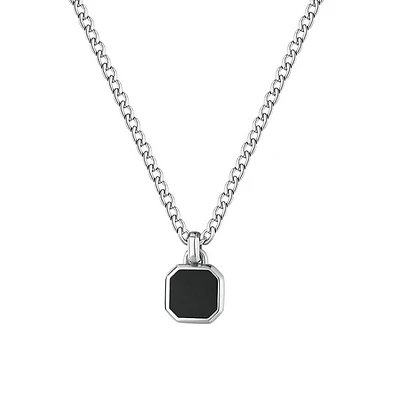 Men's Ink Stainless Steel & Onyx Octagonal Pendant Necklace