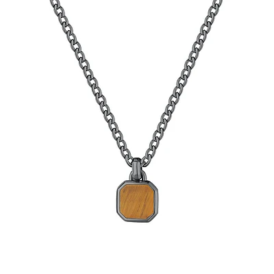 Men's Ink Ruthenium-Tone PVD Stainless Steel & Tiger's Eye Octagonal Pendant Necklace