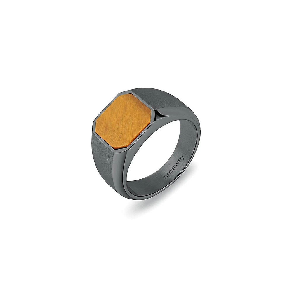 Men's Ink Ruthenium-Tone PVD Stainless Steel & Tiger's Eye Signet Ring