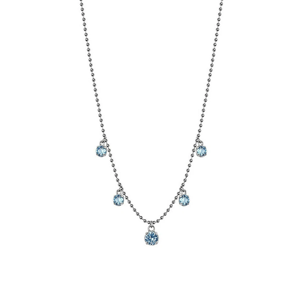 Desideri Stainless Steel & Blue Cubic Zirconia Ball-Chain Necklace