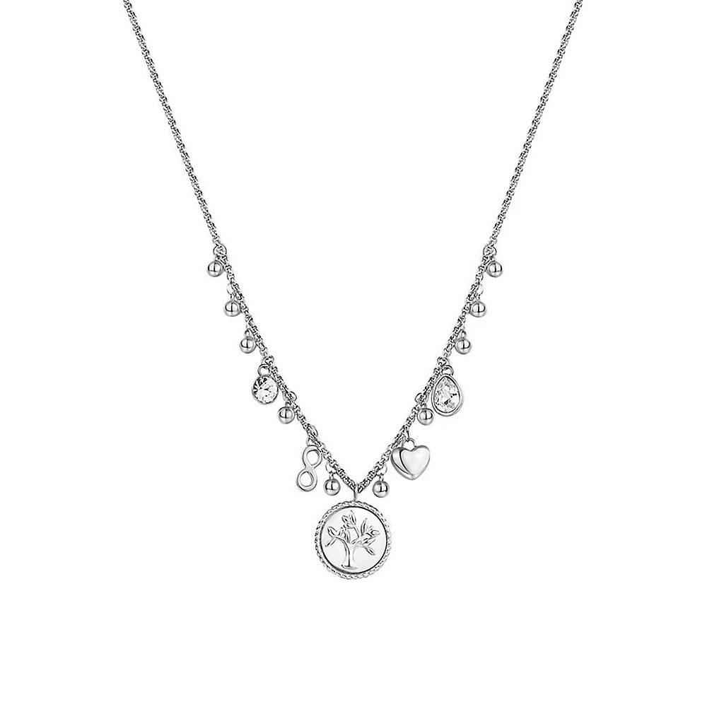 Chakra Stainless Steel & Crystal Tree Of Life Pendant Charm Necklace