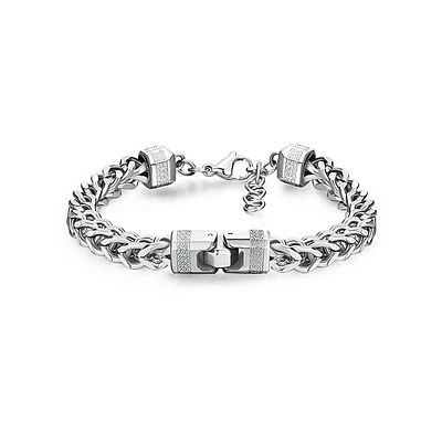 Men's Knocker Engraved Stainless Steel Wheat Chain Bracelet