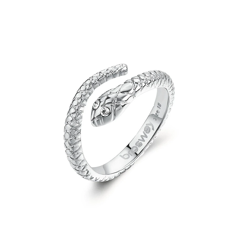 Stainless Steel & Crystal Snake Ring