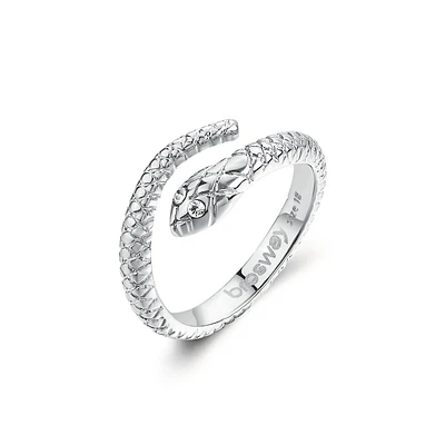 Stainless Steel & Crystal Snake Ring