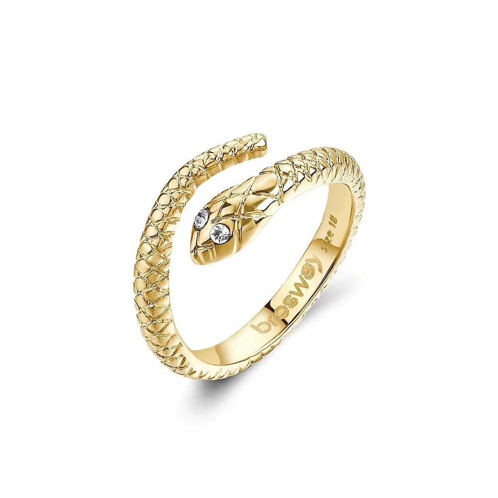 14K Gold PVD Stainless Steel & Crystal Snake Ring