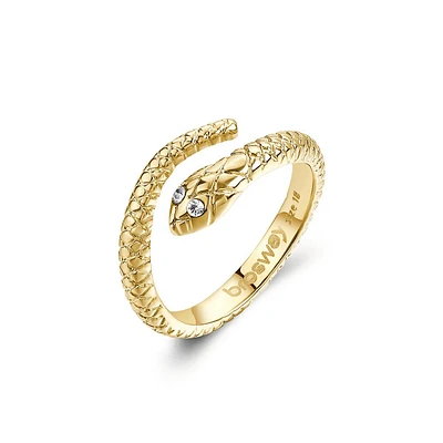 14K Gold PVD Stainless Steel & Crystal Snake Ring