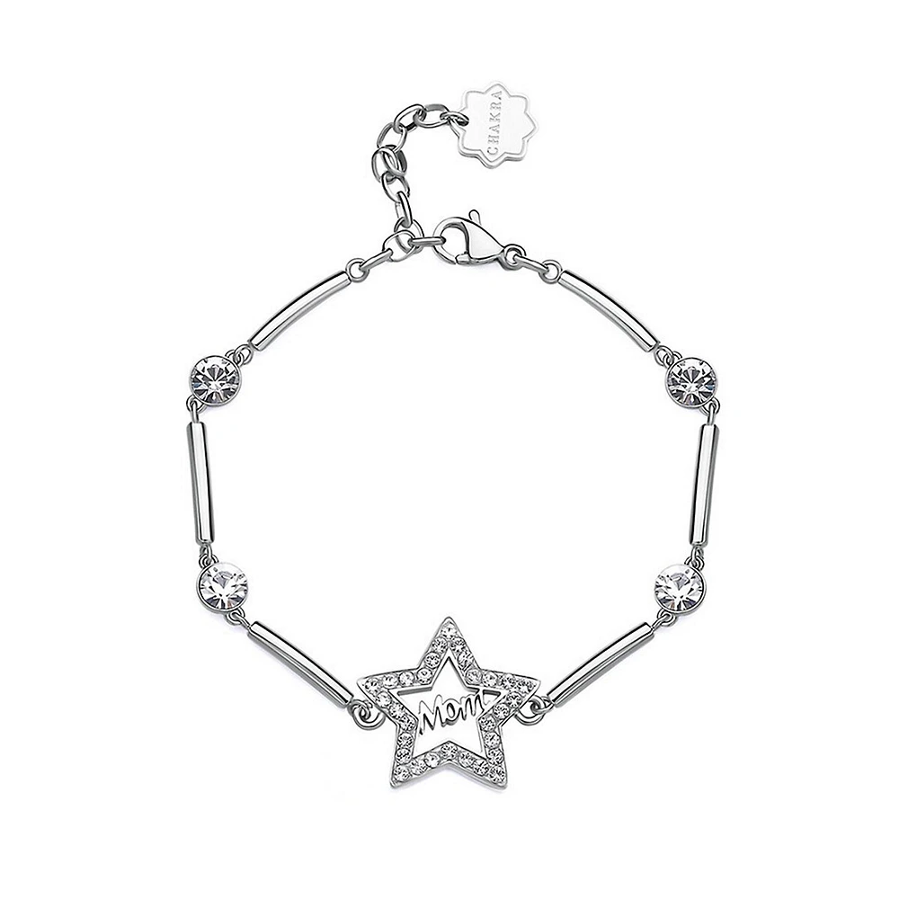 Chakra Stainless Steel & Crystal "Mom" Star Bracelet