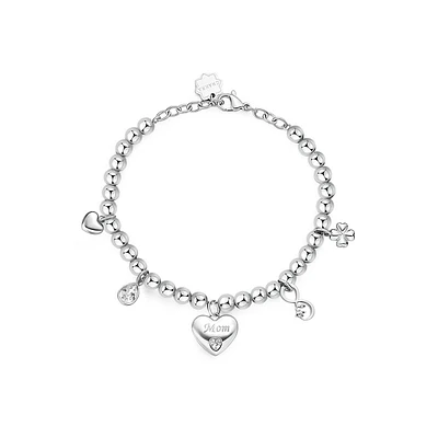 Chakra Stainless Steel & Crystal "Mom" Heart Charm Bracelet