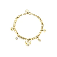 Chakra 14K Gold PVD Stainless Steel & Crystal "Mom" Heart Charm Bracelet