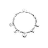 Chakra Stainless Steel & Crystal "Sister" Heart Charm Bracelet