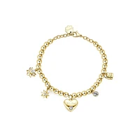 Chakra 14K Gold PVD Stainless Steel & Crystal "Sister" Heart Charm Bracelet