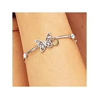 Chakra Stainless Steel & Crystal Butterfly & "Friend" Heart Pendant Bracelet