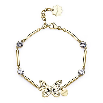 Chakra 14K Gold PVD Stainless Steel & Crystal Butterfly & "Friend" Heart Pendant Bracelet