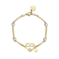 Chakra 14K Gold PVD Stainless Steel & Crystal "Daughter" Heart Bracelet