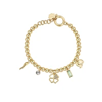 Chakra 14K Gold PVD Stainless Steel, Crystal & Peridot Four-Leaf Clover Charm Bracelet